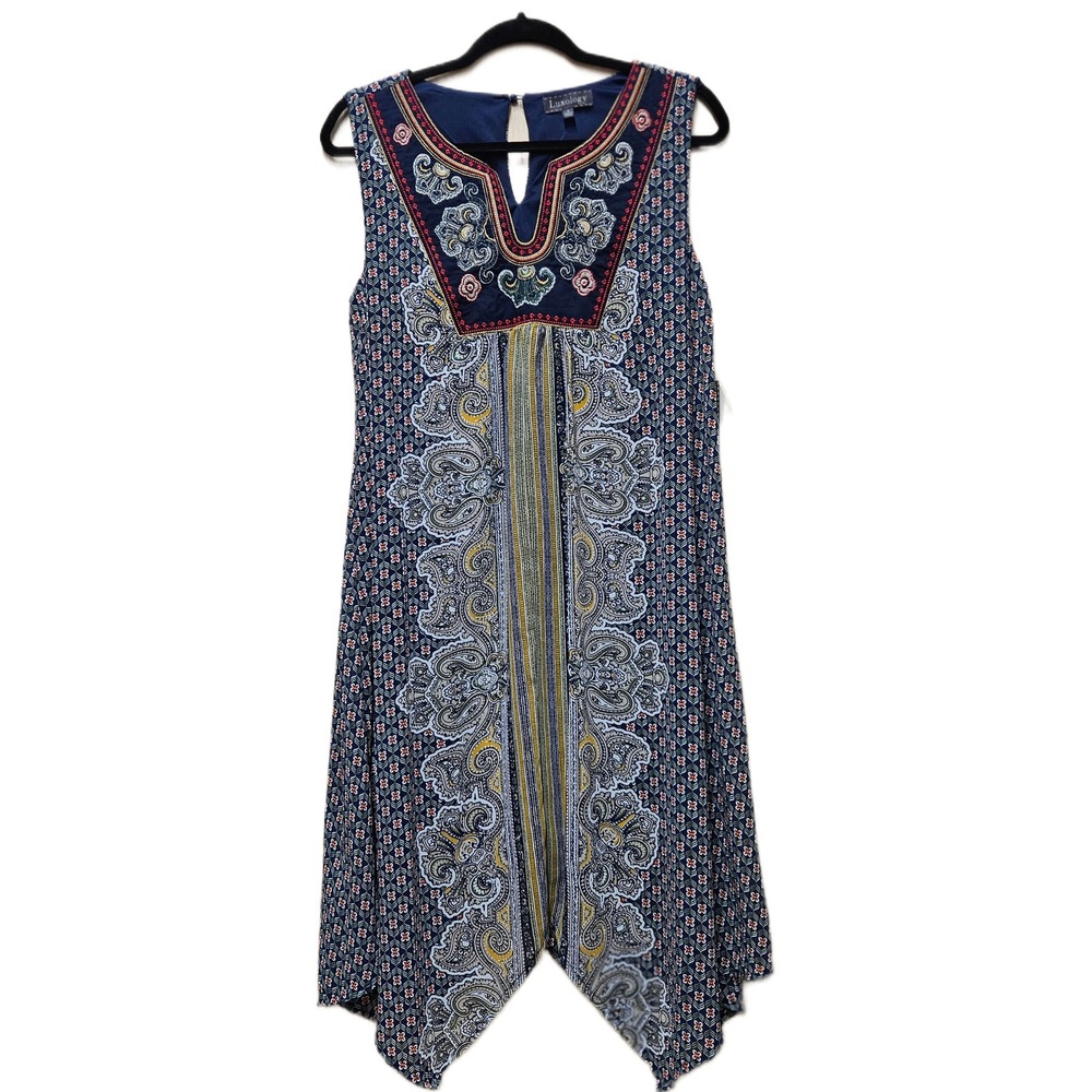 NWT Luxology Blue Paisley Floral‎ Embroidered Sleeveless BOHO Shift Dress Size 8